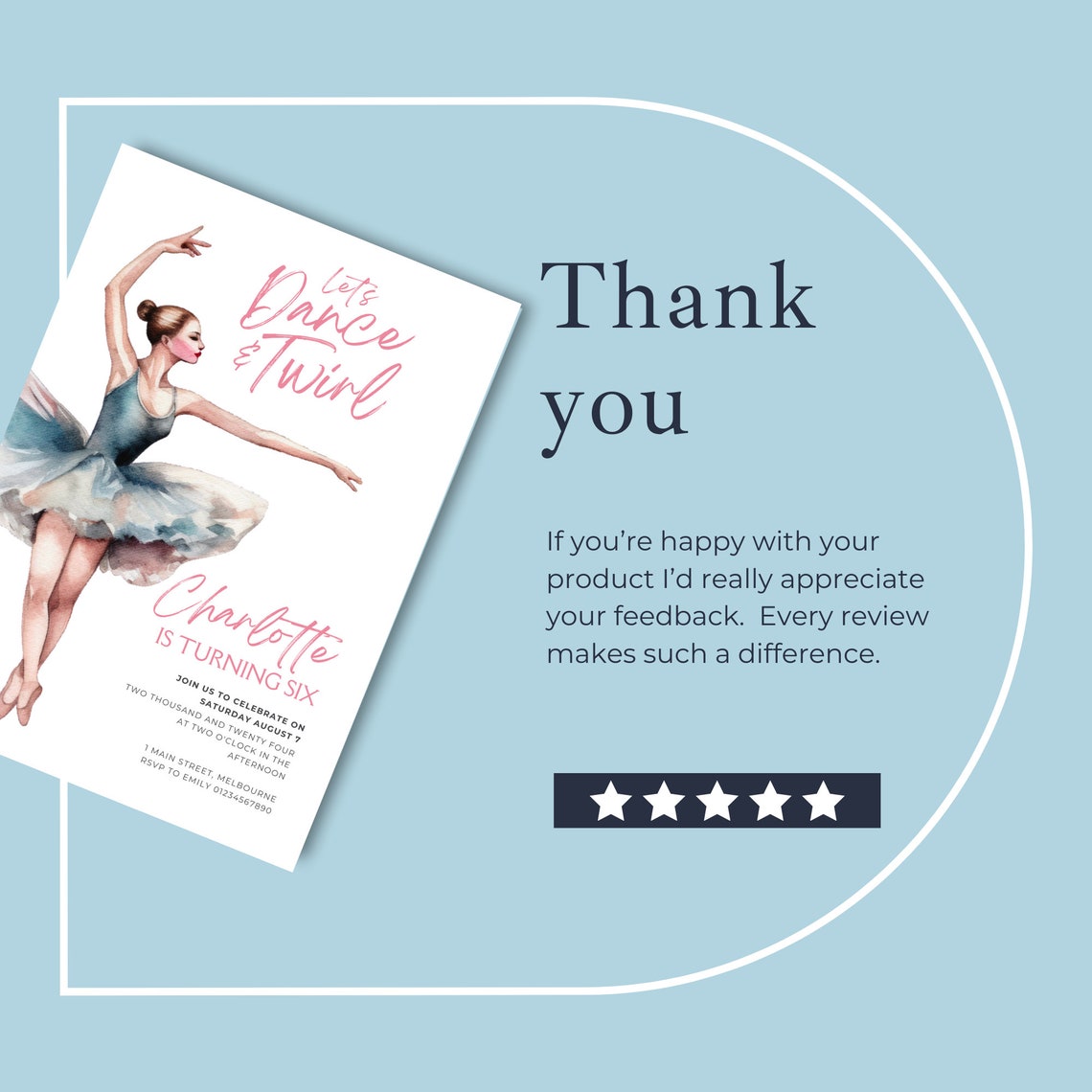 Ballerina Birthday Party Invitation Girls Ballet Invite Dance and Swirl ...