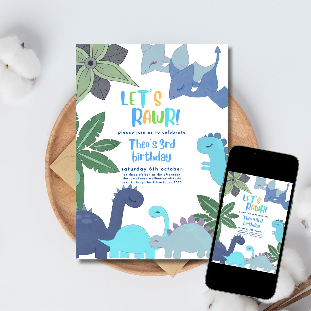 Dinosaur Boy Birthday Party Invitation Printable Let's Rawr Birthday ...