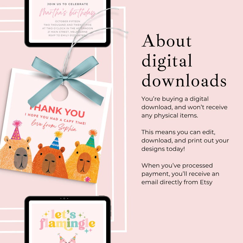 Capybara Favor Tags Editable Template, Cute Animal Thank You Tags, Kids ...