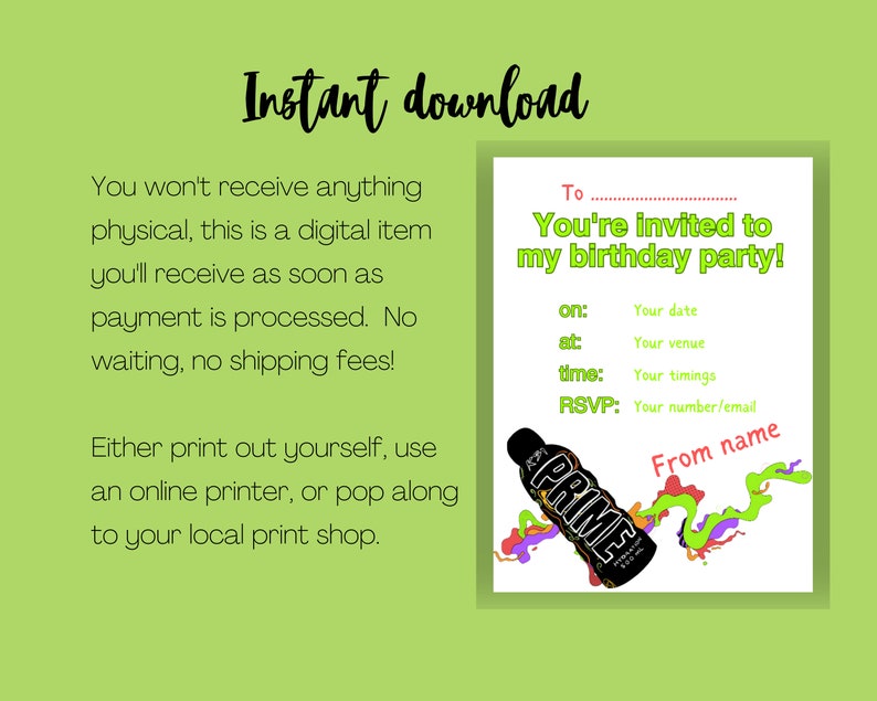 Fully Editable PRIME Hydration Drink Birthday Party Invitations ...