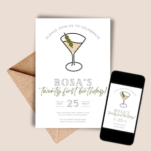 Birthday Invites Martini Party Cocktails Dirty Martini Olive Any Age Invitation INSTANT DOWNLOAD Ready-to-Send Birthday Digital Download