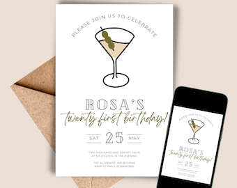 Birthday Invites Martini Party Cocktails Dirty Martini Olive Any Age Invitation INSTANT DOWNLOAD Ready-to-Send Birthday Digital Download