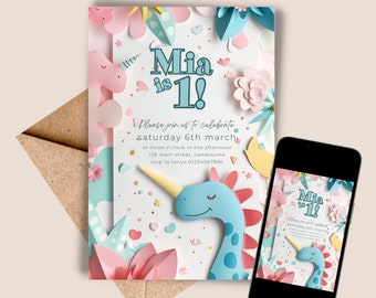 Invitation fête d'anniversaire dinosaure premier anniversaire 1ère invitation Fête d'anniversaire filles rugissantes Anniversaire garçons inviter modifiable TÉLÉCHARGEMENT IMMÉDIAT