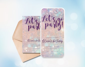 Let's Go Party Birthday Invitation | Instant Download Printable Editable Invite | Editable Template | Girls Birthday Invitation | Sparkle