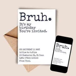 Bruh You&#39;re Invited Einladung Schwarz & Weiß-Geburtstags-Party einladen Jungen-Geburtstags-Vorlage, jedes Alter, SOFORTIGER DOWNLOAD Jugendliche Kinder Mädchen DIY