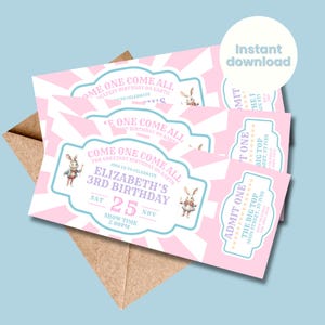 Pastell Karneval Einladungskarte Zirkus Party Einladen Pastell, Come One Come All Girls Rosa INSTANT DOWNLOAD Vorlage Admit One Ticket