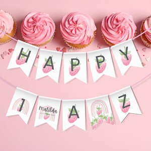 Berry First Birthday Bunting | Strawberry Birthday Banner | Berry Birthday Decorations | Strawberry Party | Instant Download | Girl