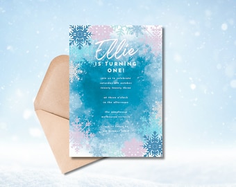 Invitación de 1er cumpleaños del País de las Maravillas de Invierno / Invitación de Onederland / Invitación de cumpleaños de invierno / Niña 1er cumpleaños / Editable / Primero / Copo de nieve