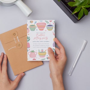 May include: A colorful invitation for Bella's Pottery Party on Saturday, October 6th at three o'clock in the afternoon at the Jam Factory in Melbourne, Victoria. RSVP to Tanya by October 5th, 2021.
