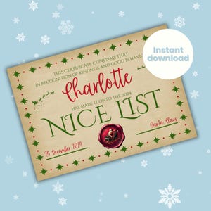 Certificado oficial de la lista de buenos de Papá Noel, carta desde el escritorio de Papá Noel Plantilla del Polo Norte de Nochebuena DESCARGA INMEDIATA Imprimible