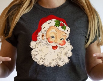 Vintage Santa Claus Graphic Tee, Women's Christmas Shirt