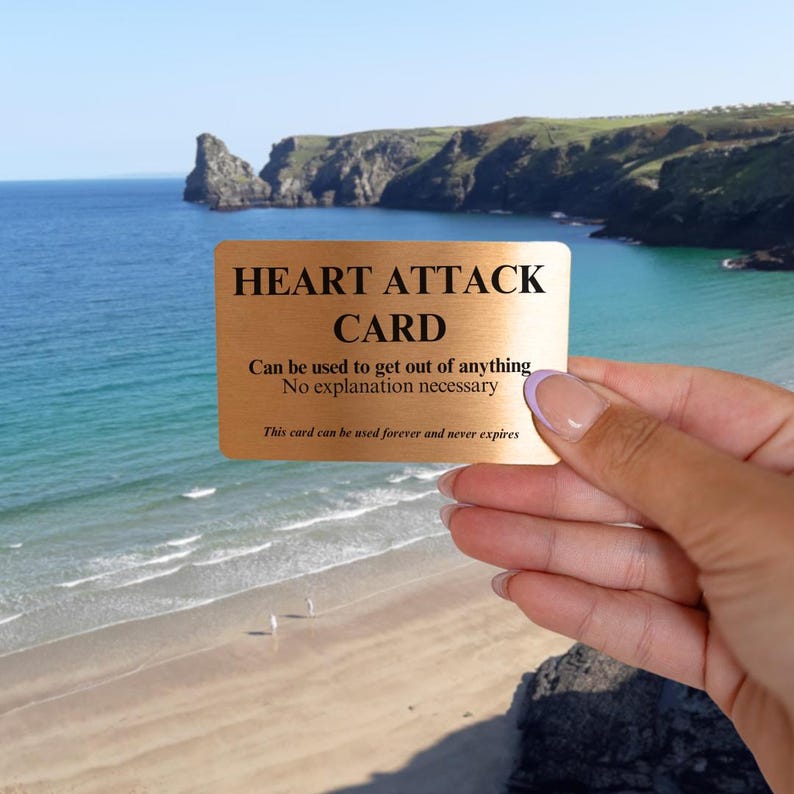 Funny 'Heart Attack' Gold Card – Cheeky Humor Gift, Metal Wallet Card image 6
