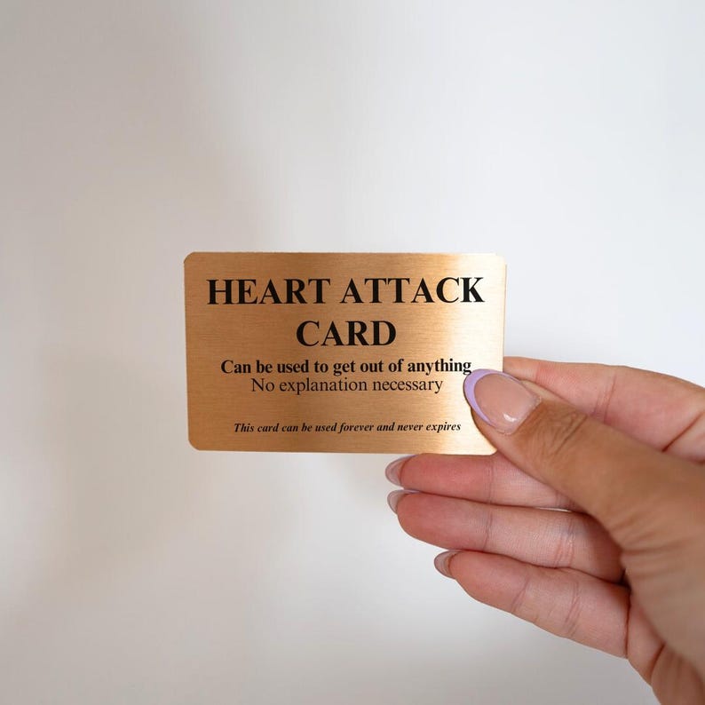 Funny 'Heart Attack' Gold Card – Cheeky Humor Gift, Metal Wallet Card image 5