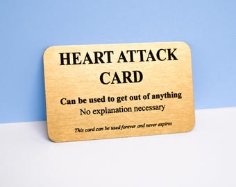 Grappige gouden kaart 'Heart Attack' – cadeau brutale humor, kaart metalen portemonnee