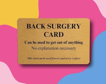 Carte de chirurgie du dos amusante : souvenir de portefeuille en métal doré