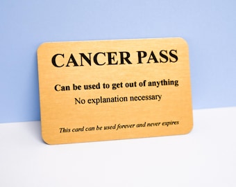 Tarjeta de bolsillo divertida con el lema "Pase contra el cáncer": Regalo humorístico para salir de cualquier apuro.
