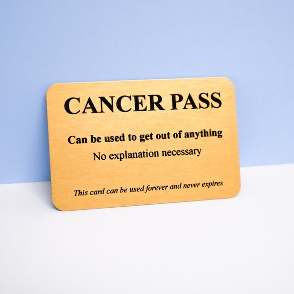 Tarjeta de bolsillo divertida con el lema "Pase contra el cáncer": Regalo humorístico para salir de cualquier apuro.