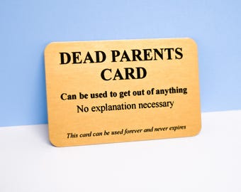 Funny 'Dead Parents Card': Gold Metal Wallet Keepsake - Dark Humor Gift