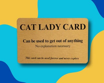 Carte Cat Lady : souvenir amusant de portefeuille en métal doré - cadeau humoristique