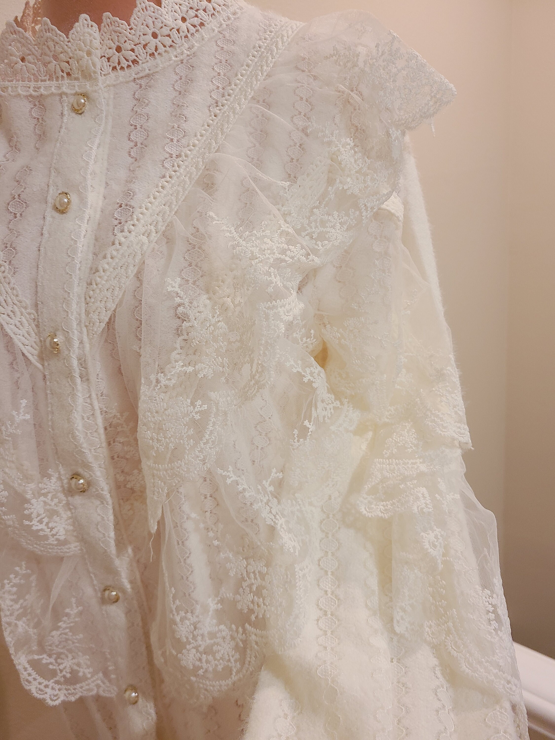 White Lace Ruffled Chic Tops Summer Puff Sleeve La... - Grandado