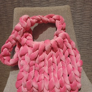 Hand knit velvet chunky three ways pink handbag