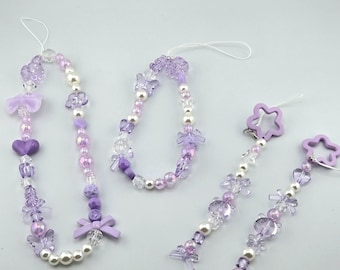 Mobile phone strap / accessory / keychain / acrylic beads charm in purple