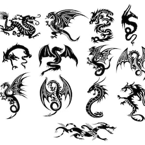 Dragon SVG Bundle Dragon Clipart Dragon Vector Dragon Silhouette Dragon Cut fichier Dragon Logo Dragon Png Dragon tatouage svg fichiers pour cricut