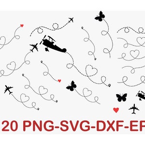 Airplane Bundle SVG PNG clipart, Travel svg, Love travel, vacation trip, honeymoon, Plane Route heart path cut file for Cricut Silhouette