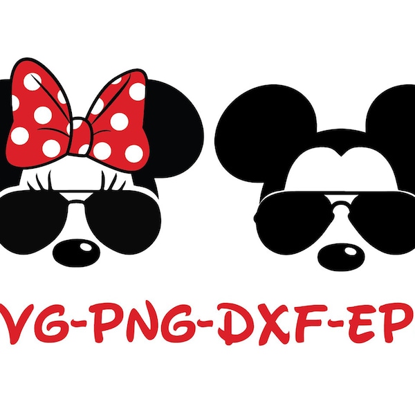 Mickey and Minnie sunglasses, Aviators, family group shirts, minnie and mickey svg, mickey with aviators and minnie with red bow svg