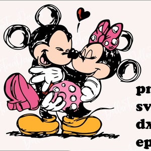 Mickey and Minnie Kissing, Valentine&#39;s Day, Love, Hearts and Mickey Gloves, SVG and PNG Cricut Cut Files-Digital File