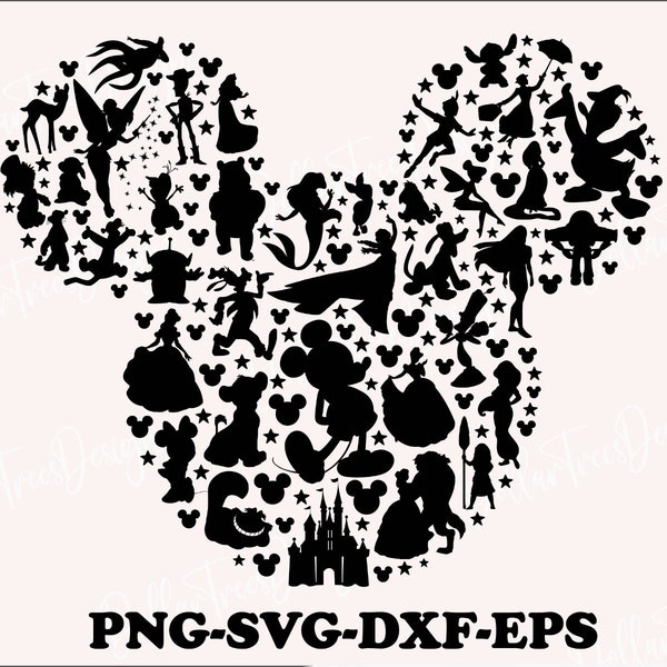 Svg Mickey Mouse silhouette Png, Cartoon character Cut file Dxf, Cricut, Animal Kingdom, princess, magic, Toy Story Sublimate, Eps