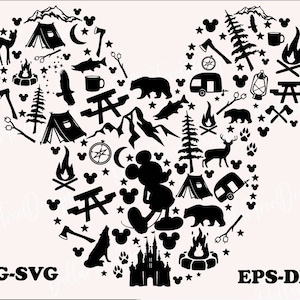 obóz myszki miki,Svg sylwetka myszki miki Png, postać z kreskówki plik Cut Dxf, Cricut, obóz myszki miki, namiot kempingowy myszki miki