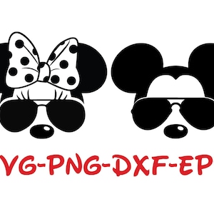 Mickey and Minnie sunglasses, Aviators, family group shirts, minnie and mickey svg, mickey with aviators and minnie with red bow svg