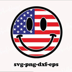 4th of july smile face,usa flag svg, Digital Clipart, Cricut, Silhouette Personal and Commercial Use, INSTANT Download