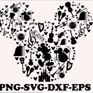 mickey music band, Svg Mickey Mouse silhouette Png, Cartoon character Cut file Dxf, Cricut,mickey music,mickey instrument