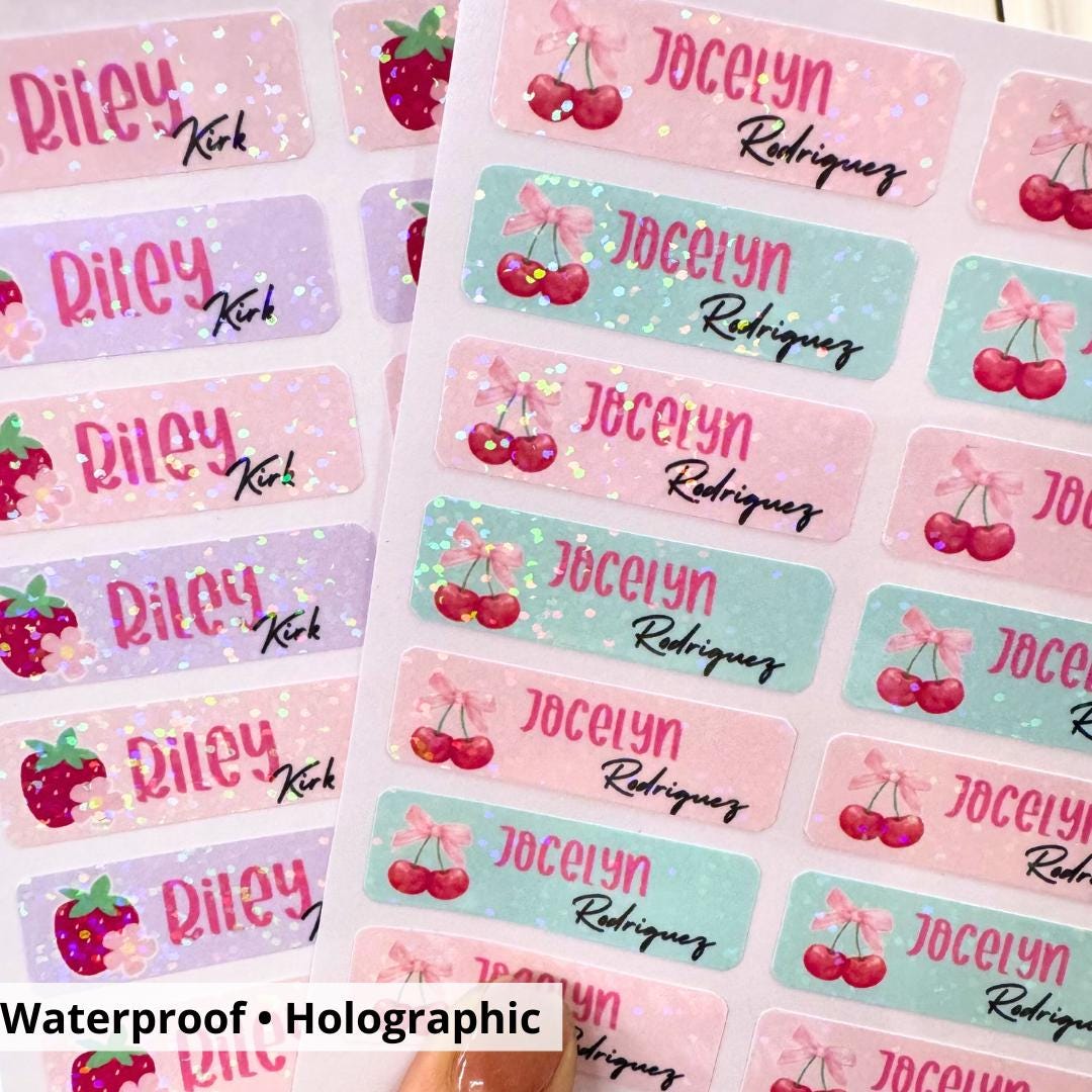 Custom Name Stickers | Waterproof Holographic Labels for Kids ...