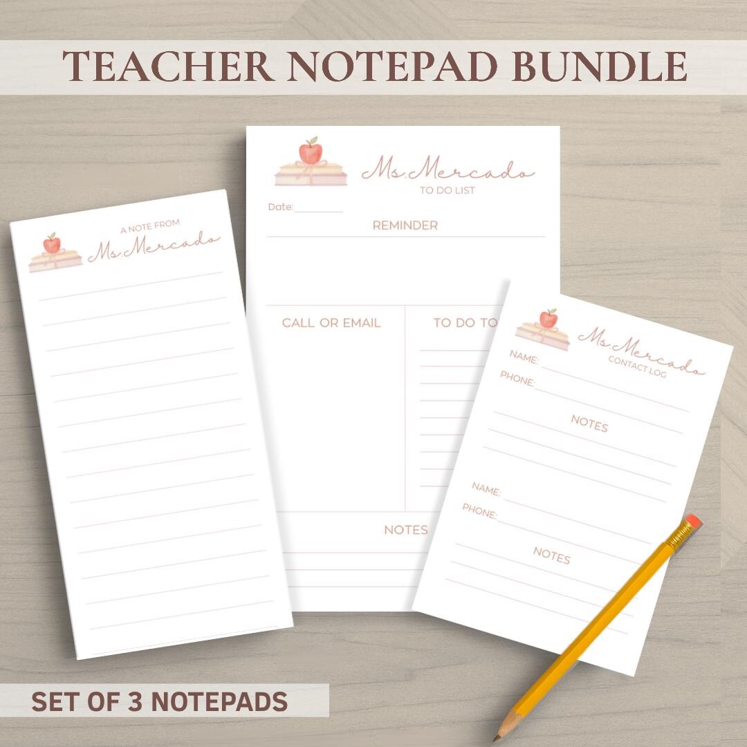 Personalized Teacher Notepad Set · Set of 3 Notepads · Custom Teacher ...