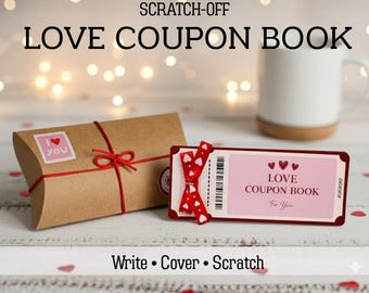 Romantic Love Coupon Book | Scratch Off Coupons for Couples | Blank DIY Coupon Gift | Holographic Scratch Stickers