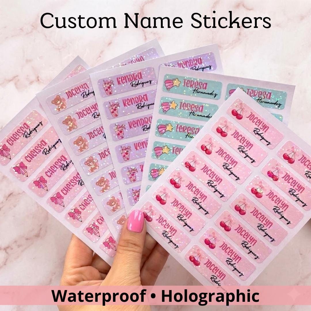 Personalized Waterproof Name Stickers | Holographic Kids School Labels ...