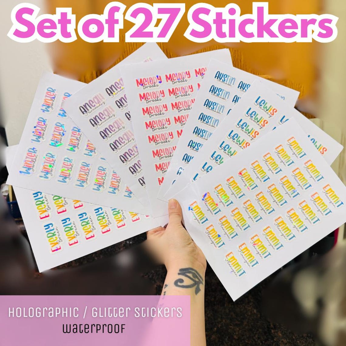 Zei Sticker Name Personalized Name Stickers – 27 Waterproof Labels for Kids ...