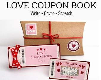 Scratch Off Love Coupon Book | Romantic Coupon Book for Couples | Blank Love Coupons DIY Gift | Holographic Scratch Stickers