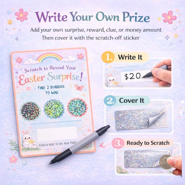 Easter Basket Filler for Kids | Easter Scratch Off Card | Write Your Own Prize | Easter Basket Stuffer | Reward Reveal Card