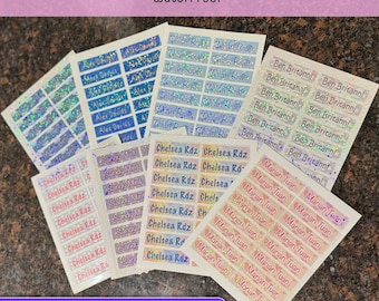 Holographic Custom Name Stickers Waterproof & Dishwasher Safe Personalized for Kids School Supplies Bottles LunchboxesPreschool Name Labels