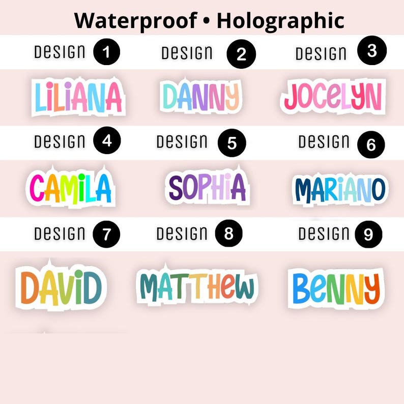 Mariano Lettering Design Sticker Personalized Name Stickers | Waterproof Holographic Kids Labels ...