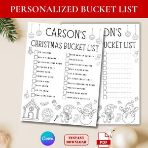 Christmas Bucket List Printable, Winter Bucket List Template, Editable Kids Bucket List, Christmas Activity Checklist, Family Fun List