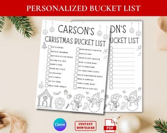 Christmas Bucket List Printable, Kids Activity, Family Fun (Digital PDF)