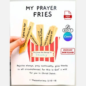 Editable Prayer Fries Bible Activity, Kids Prayer Activity, Sunday School Activity, Christian Prayer Prompts for Children, Prayer Guide