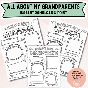 Alles über meine Oma und meinen Opa zum Ausdrucken, Ausmalseite für Großeltern, Geschenk für Großeltern, Kinder Arbeitsblatt, PDF-Druck