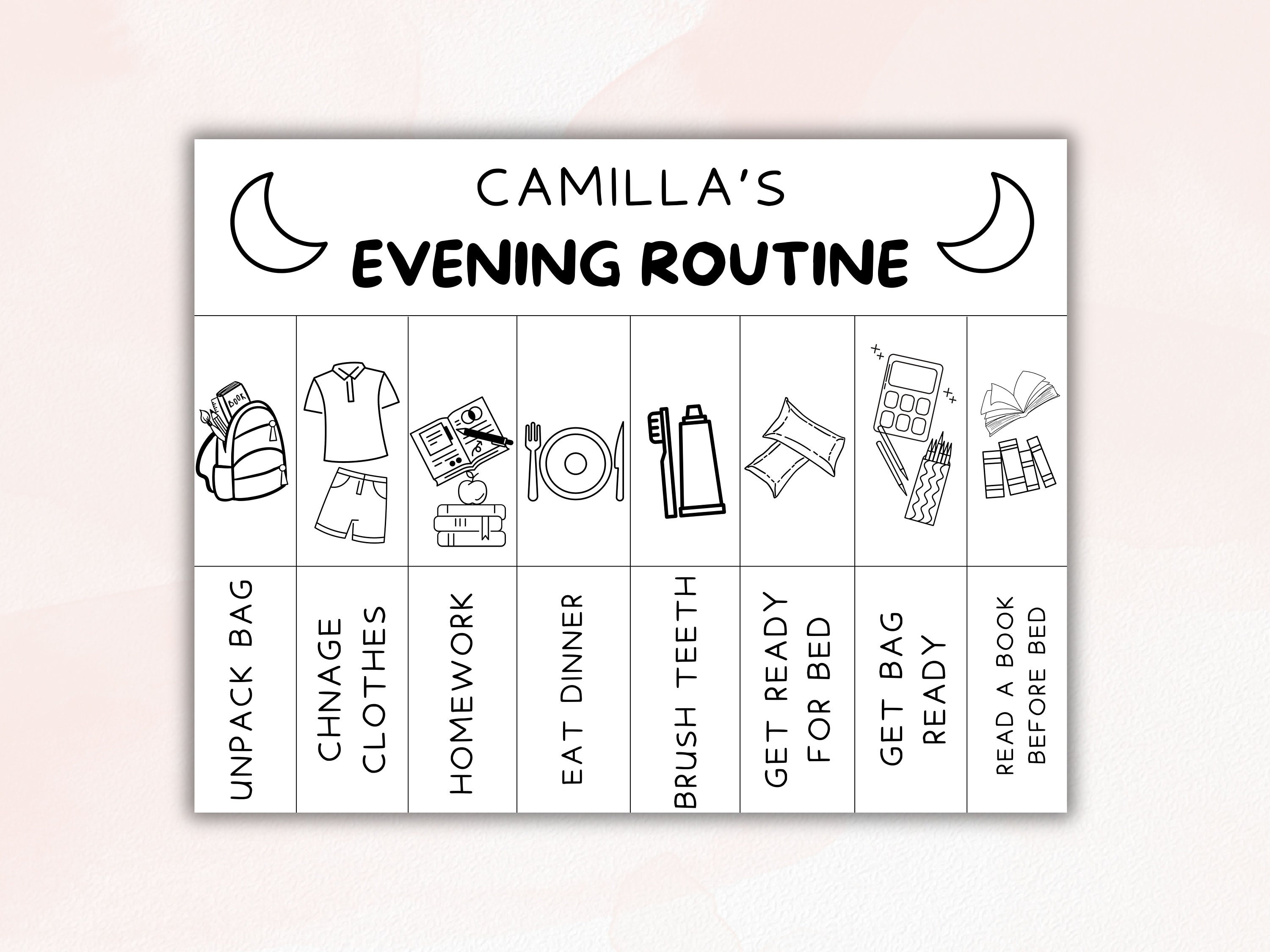 Editable Kids Routine Chart, Visual Schedule, Color Page (PDF) - Etsy