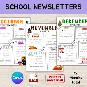 School Newsletter Template Bundle – 12 Editable Templates for Teachers, Customizable Teacher Resources, Digital Download